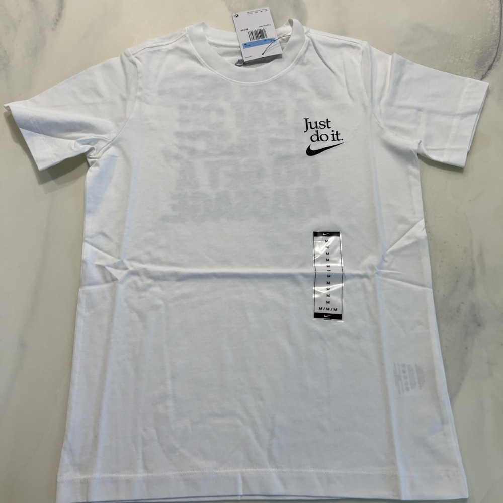 Nike Kids Just Do It T-shirt White Size Medium Back Print Nike Exclusive Promo - Picture 2 of 9